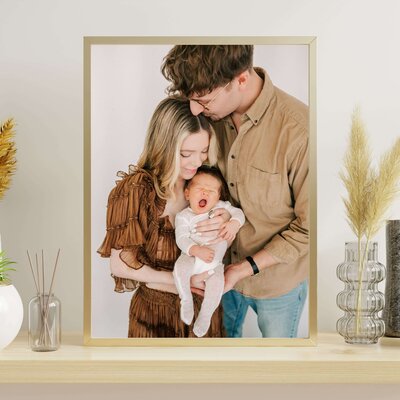 Springfield MO newborn photographer captures reflection of family cuddling and holding baby girl