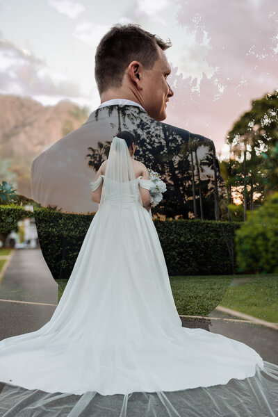 A wedding party dressed in elegant red dresses and classic tuxedos, celebrating a joyful wedding together.