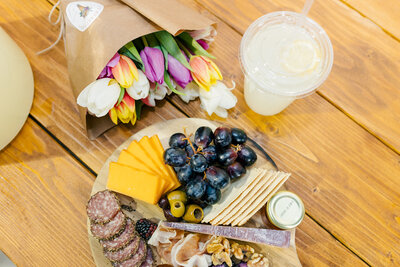 Featured flowers and charcuterie at Five Heart Farms