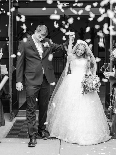 Bride and groom walk up memorial steps at their DC wedding