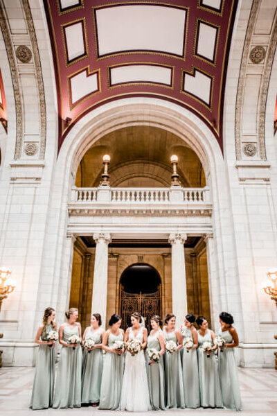 bridal party at the Cleveland Old Courthouse taken Cleveland Wedding Photographers downtown