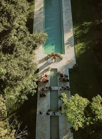 arial photography of a destination wedding 