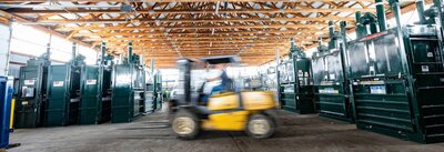 fork lift in motion in warehouse