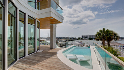 Custom curved infinity pool. 