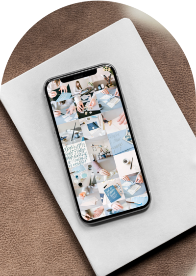 Cell phone with instagram grid of calligrapher and illustrator