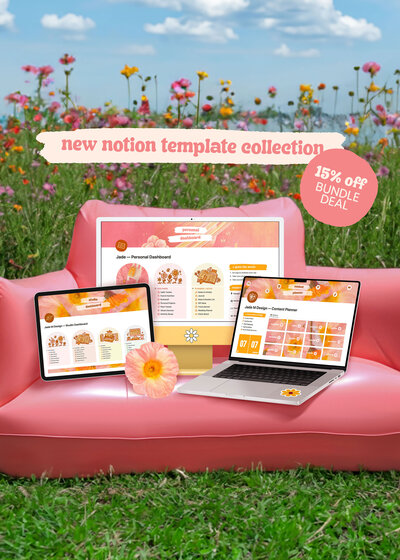Notion bundle of templates including a notion project portal for client work, notion studio dashboard business planner, notion personal planner, and notion content planner for social media, for business owners, graphic designers, brand designers, and creatives. Instagram planner, Facebook planner, Tiktok planner, Threads planner, Linkedin planner, youtube planner, newsletter planner,  blog planner