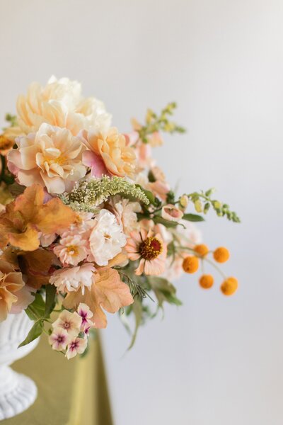 Bright and colorful wedding floral arrangement