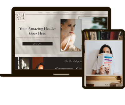 A close up of a laptop and tablet showing an example of a luxury style website template.