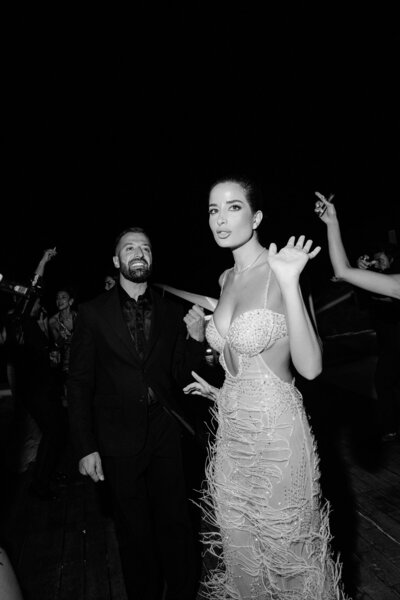Celebrity model Julia Hussein dancing at her wedding reception in Mykonos.