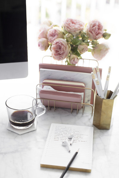 Pretty pink office with notepad