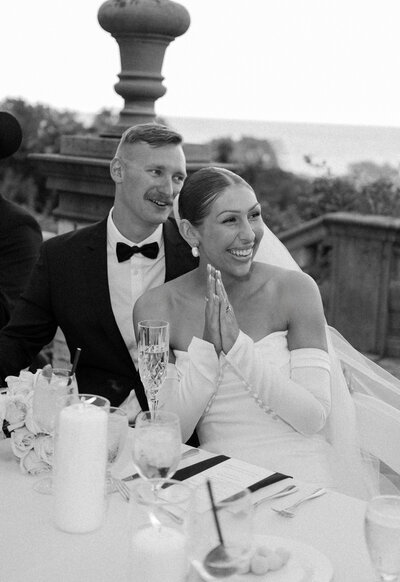 Villa Terrace Wedding in Milwaukee, WI of Wedding couple reactions during their reception.