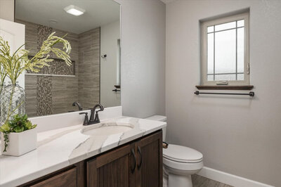 bathroom with custom marble countertop