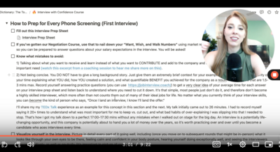 Job Dictionary interview with confidence course screenshot