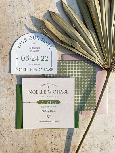 Palm Spring Suite: Semi-Custom Wedding Letterpress Invitation Collection inspired by  retro mid-century modern lines.