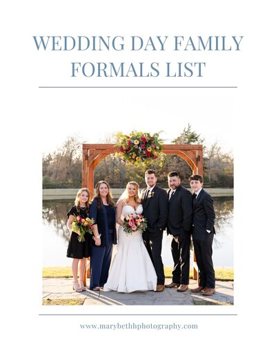 PDF view of cover page for MBP Wedding Day Family Formals List