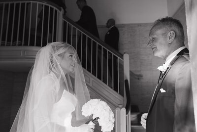 bride's first look with dad at Documentary Style Wedding in Philadelphia 