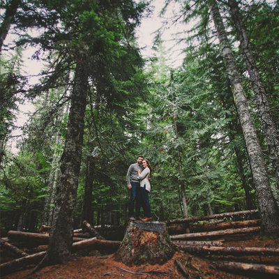landscape photo of engagement photo in Oregon woods