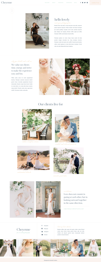 Cheyenne is a Showit website template for photographers that wants to connect with friendly couples. The beautiful layout and typography book brides.