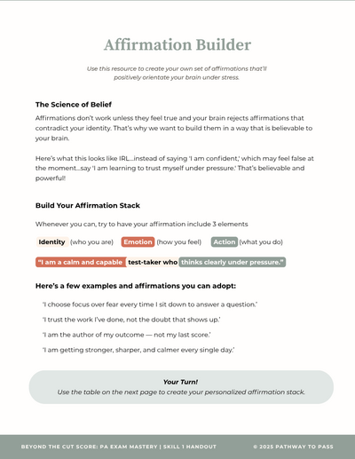 Affirmation Builder Handout  from Beyond The Cut Score by Erich Fogg