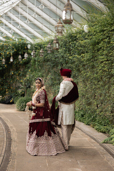 Editorial portrait of bride and groom at Sezincote