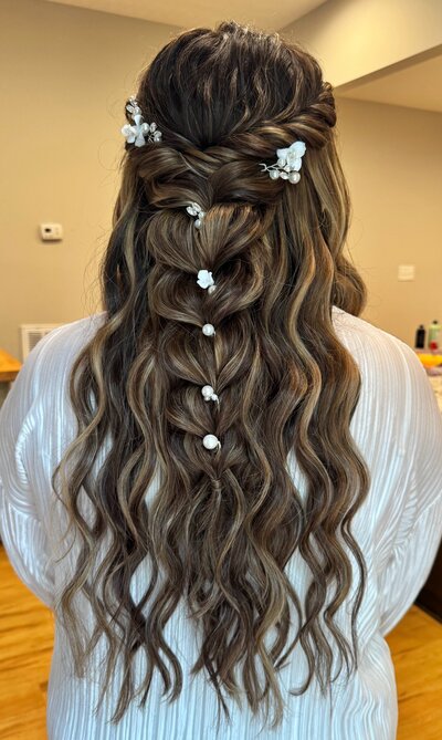 half up braided bridal hair, traveling bridal hair stylist