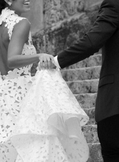 black and white image of wedding dress appliqué