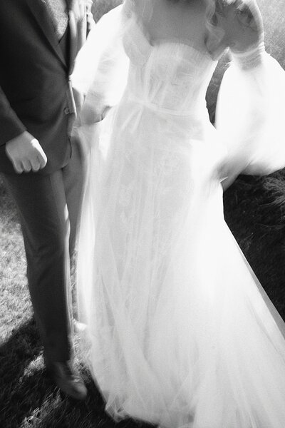 Bride and groom walk up memorial steps at their DC wedding