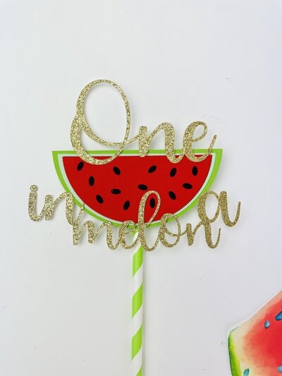 One in a Melon watermelon cake topper, first birthday