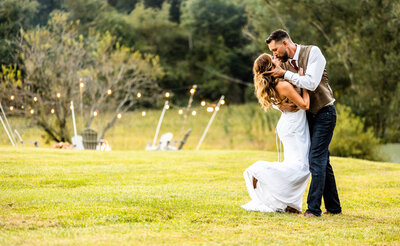 Just married couple celebrates with silly string shot, Maryland wedding photography