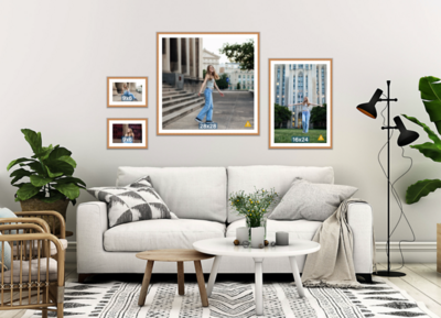 A beautiful garden green foyer with custom framed wall art of a family, which would make a great choice to display your senior photos Pittsburgh.