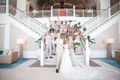 bride holding blush and white bridal bouquet