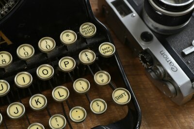 vintage typewriter and vintage  camera