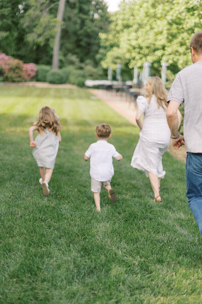Family running through a Philadelphia park