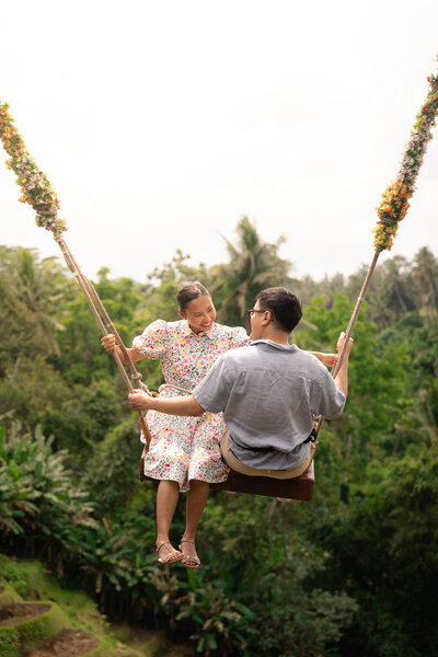 Bride and Groom eloping at Bali, Indonesia at Ubud swing.