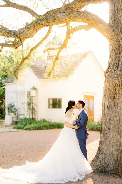 bride and groom embracing