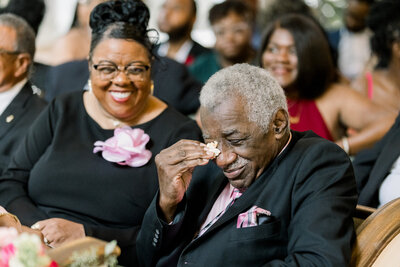 Bride's Grandfather crying during a ceremony at Ashton Gardens Atlanta