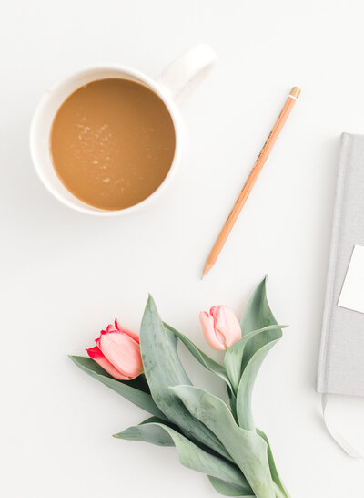 Coffee, pencil and tulips—Step 2 schedule your consultation