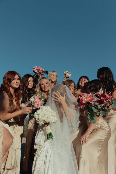 Bride & Bridesmaids with Blue Sky