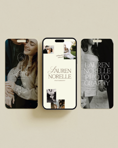 Mockups for an elegant, minimal branding design for a photographer