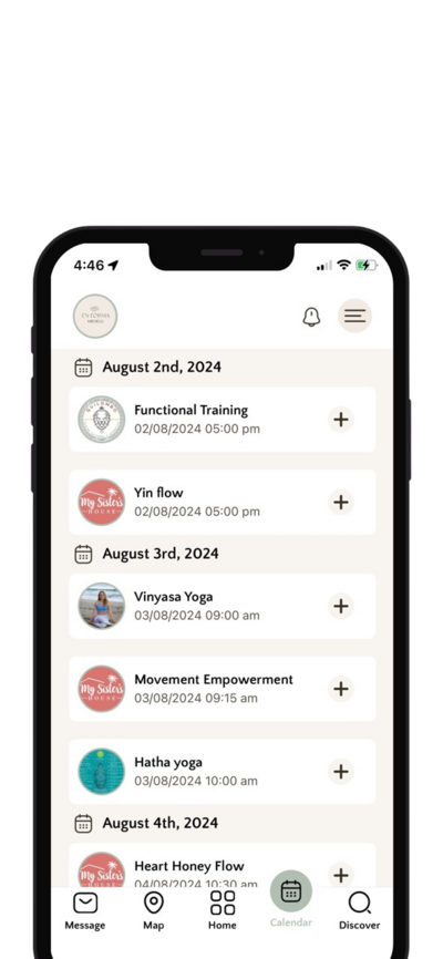 EnForma App showing user’s personalized schedule with wellness events