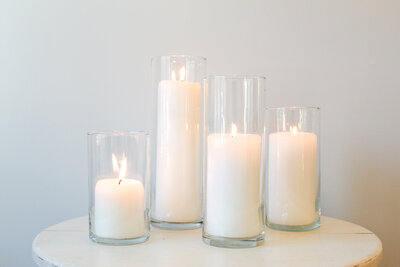 TE Inventory-Ivory:White Pillar Candles with Clear Glass Holders Assorted 107
