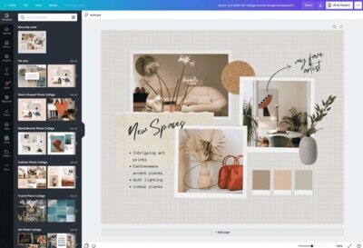 Screenshot of a mood board on Canva, a graphic design program used to make graphics for social media.