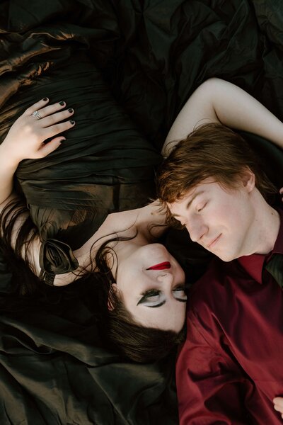 Bride and groom walking together outside.