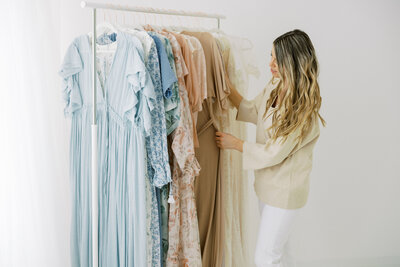 Collingwood Family photographer Jennifer shows her client wardrobe with curated dresses for mothers to wear during their photo sessions