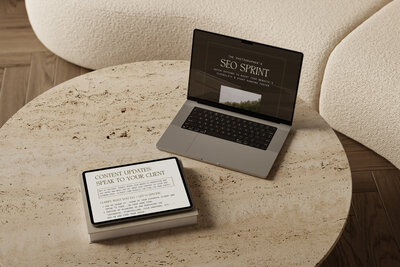 Professional woman doing competitive research on her tablet