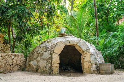 A Temazcal ceremony, a traditional Mesoamerican sweat lodge experience that promotes physical detoxification, emotional release, and spiritual renewal through heat, herbs, and guided ritual.