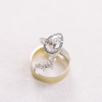 wedding details of rings Close up  Teardrop engagement ring