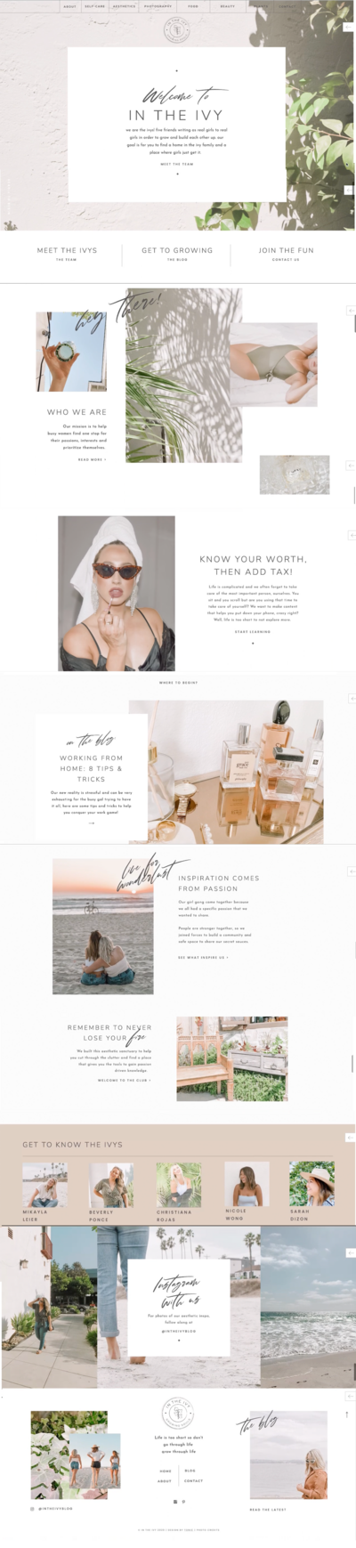 Beautiful and engaging website design created for the In The Ivy women's collective by The Aesthetic Edit