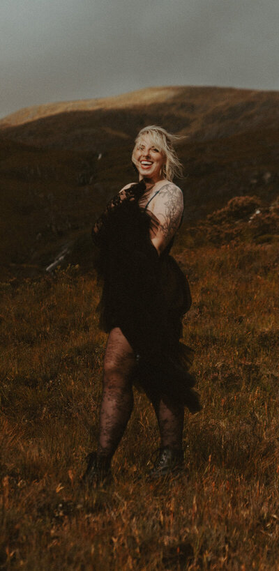 pnw elopement photographer captured with mountains in the background