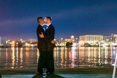 Same-Sex wedding in Fells Point, night skyline photo